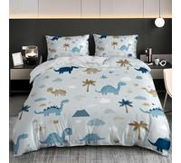 Set Copripiumino Morbida 155x200 cm, 3 Pezzi, con 2 Federe Blu | Cartone Animato Tema Dinosauri Microfibra e Traspirante, Ipoallergenico con Cerniera e Adatto a Bambini e Adulti