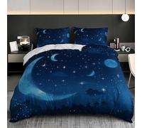 Set Copripiumino Morbida 200x200 cm, 3 Pezzi, con 2 Federe Blu | Luna Del Sogno Stellato Microfibra e Traspirante, Ipoallergenico con Cerniera e Adatto a Bambini e Adulti