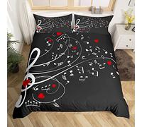Set copripiumino musicale con note musicali per bambini e ragazze, motivo musicale, per bambini, ragazzi, ragazze, musica, copripiumino, in microfibra, colore: nero