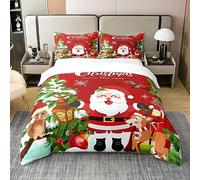 Set copripiumino natalizio in 100% cotone, super king size, con 2 federe, decorazioni natalizie, 100% cotone, set copripiumino Babbo Natale, decorazione invernale per le vacanze, set biancheria da