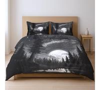 Set copripiumino, Non si stira set da letto Chiusura con cerniera nascosta Blu Astratto fantasy Foresta chiaro di luna 230 x 220 cm La confezione include: 50 x 80 cm.
