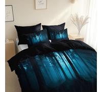 Set Copripiumino Notte Nebbiosa Foresta Oscura Parure Copripiumino 4 Stagioni 200 x 200 cm con 2 Federe 50 x 80 cm con chiusura lampo, Anallergico, Nero