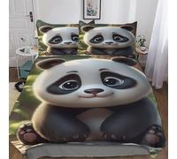 Set Copripiumino Panda 3D - Parure Copripiumone in Microfibra 3 Pezzi Con Federe, Chiusura A Cerniera Biancheria Da Letto Copripiumini, Double (200x200cm)