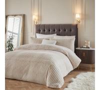 Set copripiumino Paoletti Alpine - Set di biancheria da letto minimalista a righe in morbida pelliccia sintetica (Champagne - Doppio)