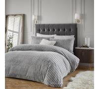 Set copripiumino Paoletti Alpine - Set di biancheria da letto minimalista a righe in morbida pelliccia sintetica (Grigio - Doppio)