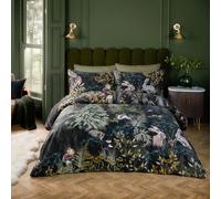 Set copripiumino Paoletti Sherwood Forest - Set di biancheria da letto di lusso in raso di cotone con motivo Woodland Wildlife (Verde Foresta/Nero - Singolo)