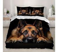 Set Copripiumino Pastore Tedesco Animale Matrimoniale 3 Pezzi in Microfibra, Copripiumino 240x220 cm e 2 Federe, Parure Biancheria da Letto Nero per Adulti, Bambini e Adolescenti