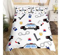 Set copripiumino per auto poliziotto con copripiumino per auto e poliziotti, colore bianco, con 1 federa