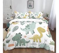 Set Copripiumino per Bambini 200x200 cm Dinosauro Carino Cartone Animato Bianco Copripiumino Cotone Poliestere Chiusura con Cerniera, Set Biancheria da Letto Stampa Digitale, per Bambini Adulti