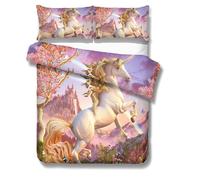 Set copripiumino per bambini albero castello unicorno 3D set biancheria da le...