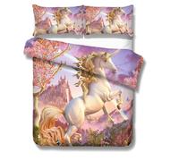 Set copripiumino per bambini albero castello unicorno 3D set biancheria da le...