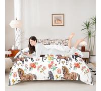 Set copripiumino per bambini con cavalli per culla, set di biancheria da letto rustico, decorazione per la camera da letto di ragazzi e ragazze, con fiori ad acquerello, senza piumino