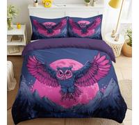 Set copripiumino per camera da letto con pietre di gufo chiaro di luna per adolescenti dimensioni semplici 135 x 200 cm, set copripiumino con vista sulle montagne fantasia anime in magenta, morbida