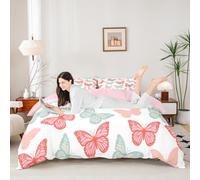 Set copripiumino per culla, motivo primaverile con farfalle acquerellabili, 2 pezzi, per donne e ragazze, con copripiumino a tema femminile blu, rosso, bianco, non piumino