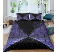 Set Copripiumino Per Letto Con Una grande strada dritta tutta nera con lampi bianchi e blu e alberi viola, Per Adulti E Ragazzi Con Stampa 3D,in Microfibra Con Cerniera E Federa,3 Pezzi Double（2