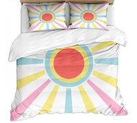 Set Copripiumino Per Letto Matrimoniale 240X220Cm, 3 Pezzi Motivo Arte Semplice In Stile Sole Rosa, Giallo E Blu 3D Biancheria Da Letto Invernale In Microfibra, 1 Copripiumino + 2 Federe, Per Bambi
