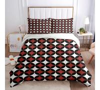 Set Copripiumino Per Letto Matrimoniale 260X240Cm, 3 Pezzi Motivo Arte Minimalista Retrò Con Cerchi Rossi E Neri 3D Biancheria Da Letto Invernale In Microfibra, 1 Copripiumino + 2 Federe, Per Bambi