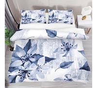 Set copripiumino per letto matrimoniale, 3 pezzi, traspirante, con 2 federe per cuscini, set di biancheria da letto antirughe per bambini, motivo floreale e foglie