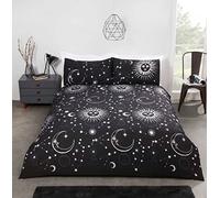 Set copripiumino per letto matrimoniale, in policotone, motivo celestiale, colore: Nero