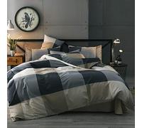 Set copripiumino per letto queen size, 3 pezzi, motivo geometrico, leggero e morbido, per tutte le stagioni, moderno a scacchi, soffice, 1 piumino con 2 federe per cuscini