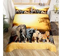 Set copripiumino per letto singolo, matrimoniale, king e super king size, con animali africani, decorazione esotica, leone, elefante, zebra, tema selvaggio, Microfibra, Motivo 1, Single(No Comforter)