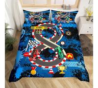 Set copripiumino per letto singolo, motivo auto da corsa 3D con pista da corsa in stile cartone animato, per adulti e bambini, regalo di Natale, stampa astratta con ruote tinto a nodi, morbido set di