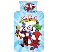 Set copripiumino per letto singolo, motivo Spidey e i suoi incredibili amici, in policotone, reversibile, motivo supereroe per bambini, biancheria da letto ufficiale Marvel (singolo)