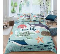 Set copripiumino per letto singolo, motivo: tartaruga marina, vita marina, vita marina, set di biancheria da letto per bambini, motivo: creature costiere del mondo sottomarino, decorazione per camera
