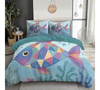 Set Copripiumino Pesci Geometrici Corallini, Copripiumino 3 Pezzis in Microfibra Con Simpatici Animali Disegnati A Mano, Comprendente 1 Copripiuminos 260x240cm + 2 Federes