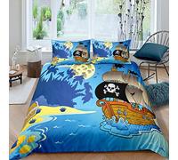 Set copripiumino pirata per bambini ragazzi ragazze adolescenti teschio barca a vela tesoro avventura oceano isole blu copripiumino copriletto in microfibra Decor 2 pezzi biancheria da letto con 1
