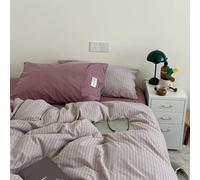 Set copripiumino queen size moderno a righe set biancheria da letto in quattro pezzi in cotone lavato ultra morbido, copripiumino con cerniera morbido e traspirante, set in puro cotone a righe in