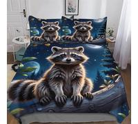 Set Copripiumino Raccoon 3D - Parure Copripiumone in Microfibra 3 Pezzi Con Federe, Chiusura A Cerniera Biancheria Da Letto Copripiumini, Double (200x200cm)