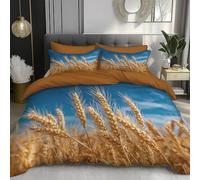 Set Copripiumino Realismo Spighe di grano nel cielo Parure Copripiumino Una Piazza e Mezza 260x220cm con 2 Federa 50x75 cm Completo Sacco Parure Letto giallo dorato