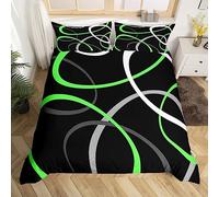 Set copripiumino retrò a righe e vortici in verde, grigio e nero, con cerchi geometrici, per ragazzi e ragazze, copripiumino con 1 federa, misura letto singolo