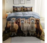 Set Copripiumino Reversibile 2 Pezzi in Microfibra, Azzurro Stampa Prato Naturale Fotografia Di Alpaca, Morbido e Traspirante con Chiusura a Cerniera per Bambini, Ragazzi e Adulti, 230 x 220 cm
