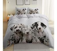 Set Copripiumino Reversibile 3 Pezzi in Microfibra, Bianco Stampa Cucciolo Di Dalmata Animale Minimalista, Morbido e Traspirante con Chiusura a Cerniera per Bambini, Ragazzi e Adulti, 200 x 200 cm