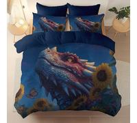Set Copripiumino Reversibile 3 Pezzi in Microfibra, Blu Scuro Stampa Drago Del Film Farfalla, Morbido Traspirante con Chiusura Cerniera per Bambini Ragazzi Adulti, 230 x 220 cm