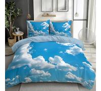 Set Copripiumino Reversibile in Microfibra Motivo Cielo Blu e Nuvole Bianche Stile Fotografico, 1 x Copripiumino 220 x 240 cm con Cerniera e 2 Federe 50x80 cm, Parure Letto 3 Pezzi, Azzurro Chiaro