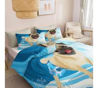 Set Copripiumino Reversibile Microfibra Stampato Arte Vettoriale Onde Dell'Oceano Cane, 200 x 200 cm, 2 Federa 50 x 80 cm, Blu Copripiumino Morbido Confortevole, con chiusura lampo, Anallergico