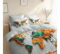 Set Copripiumino Reversibile Microfibra Stampato Mappa Del Mondo Hd, 180 x 220 cm, 2 Federa 50 x 80 cm, Grigioverde Foschia Copripiumino Morbido Confortevole, con chiusura lampo, Anallergico