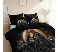 Set Copripiumino Reversibile Microfibra Stampato Motocicletta Da Donna In Stile Fantasy, 150 x 220 cm, 2 Federa 50 x 80 cm, Nero Copripiumino Morbido Confortevole, con chiusura lampo, Anallergico
