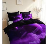 Set Copripiumino Reversibile Microfibra Stampato Pianeta Dell'Universo In Stile Fantasy, 135 x 200 cm, 1 Federa 50 x 80 cm, Nero Copripiumino Morbido Confortevole, con chiusura lampo, Anallergico