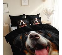 Set Copripiumino Reversibile Microfibra Stampato Ritratto Hd Di Un Animale Cane, 135 x 200 cm, 1 Federa 50 x 80 cm, Nero Copripiumino Morbido Confortevole, con chiusura lampo, Anallergico