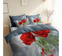 Set Copripiumino Reversibile Microfibra Stampato Stile Fotografico Fiori Rose, 150 x 220 cm, 2 Federa 50 x 80 cm, Grigio Copripiumino Morbido Confortevole, con chiusura lampo, Anallergico