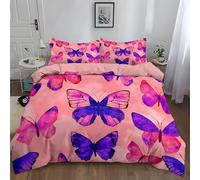 Set Copripiumino Reversibile, Stile Acquerello Motivo Farfalla, Rosa Biancheria da Letto, Morbida Poliestere Lusso 3 Pezzi Set Per Bambini e Ragazze 200 x 200 cm Copripiumino & 2 Federe 50 x 80 cm