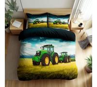 Set Copripiumino Reversibile Stile Country Campi Trattore Set Copripiumino Microfibra 150 x 200 cm 3 Pezzi Set, Giallo Morbido e confortevole Biancheria Da Letto Con Cerniera