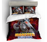 Set copripiumino rosso 3D Monster Truck cartone animato bambini set biancheri...