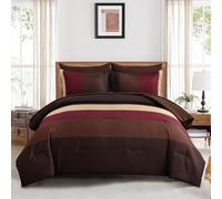 Set copripiumino rosso e marrone, per letto queen size, motivo bohémien a righe bordeaux, 7 pezzi, in morbida microfibra, alternativa a casale per tutte le stagioni (228,6 x 228,6 cm)