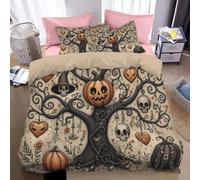 Set Copripiumino Scheletro di zucca Letto Matrimoniale XL Primavera Alberi strani punti arancioni,1 x Copripiumino 240x260cm e 2 x Federe Completo Sacco Parure Letto Bohémien Microfibra Crema