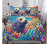 Set Copripiumino Seal 3D - Parure Copripiumone in Microfibra 3 Pezzi Con Federe, Chiusura A Cerniera Biancheria Da Letto Copripiumini, Double (200x200cm)